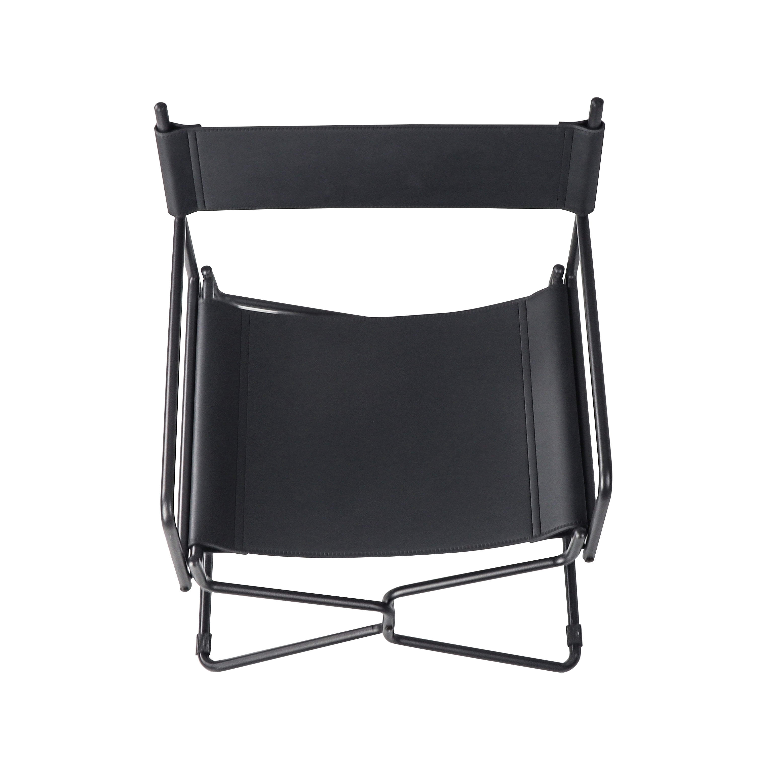 21-Inch Leather Director's Folding Camping Chair with Cup Holder and Backrest, Heavy Duty Outdoor Chair and Portable Seat for Fishing Lawn Sports, Black