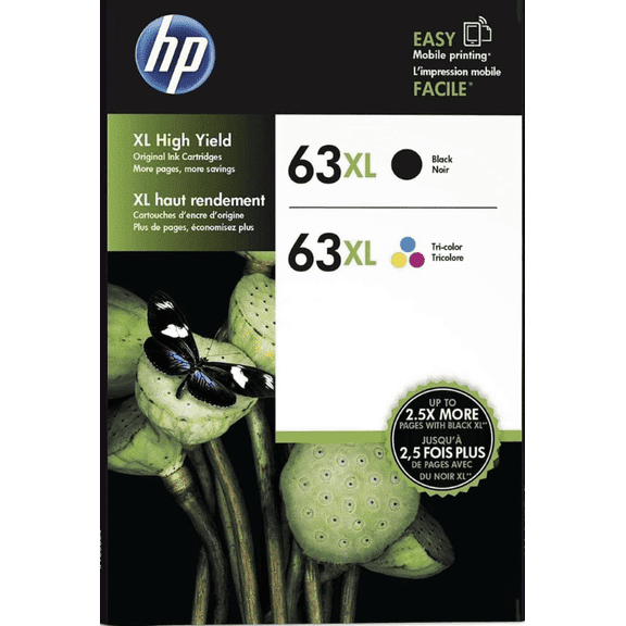 HP 63XL High Yield Black and High Yield Tri-Color Combo | Works with DeskJet 1112, 2130, 3630;Envy 4510, 4520; OfficeJet 3830, 4650, 5200 | | (Sold without Manufacturer Warranty)