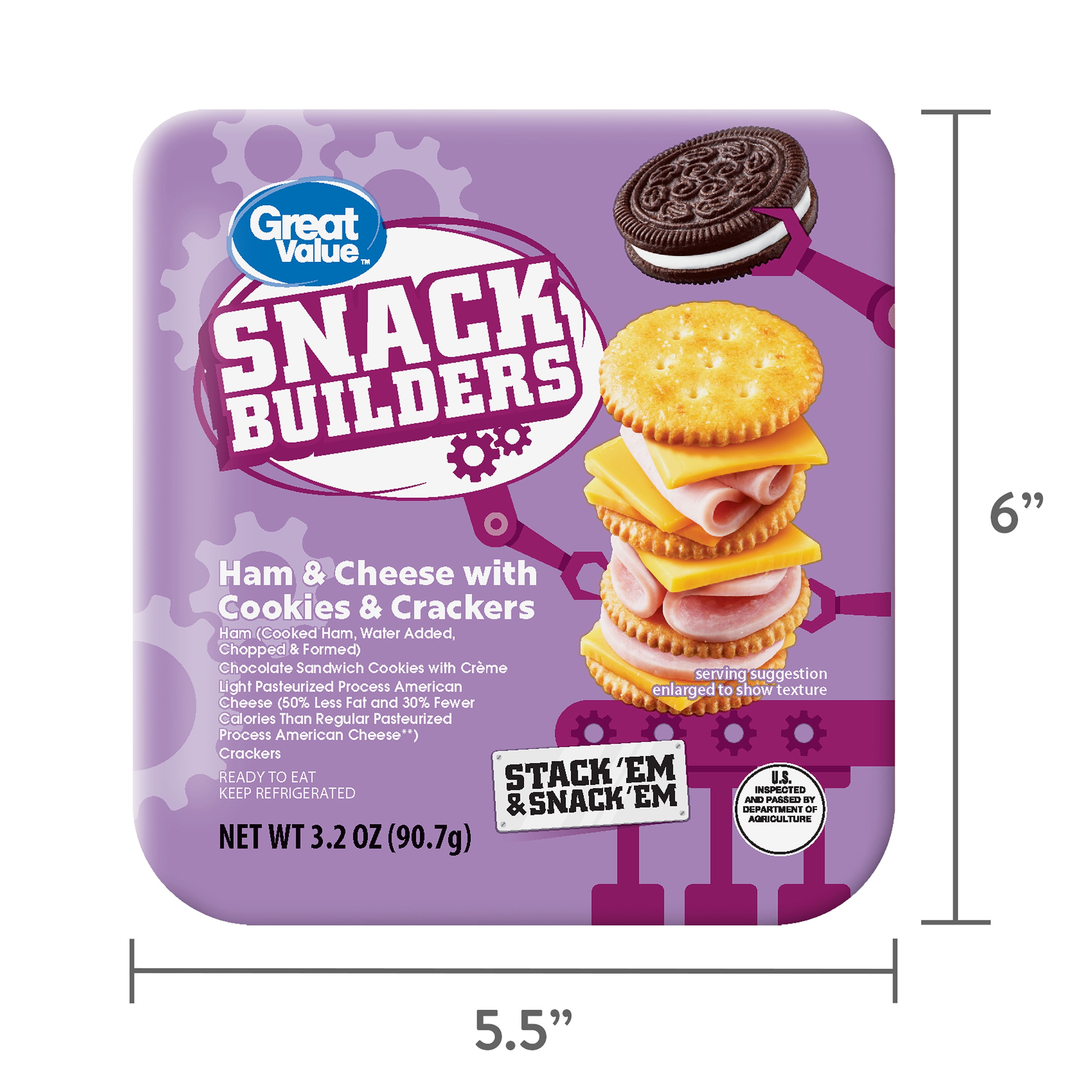 Great Value Ham and Cheese Snack Builders with Cookies, 3.20 oz (Refrigerated)
