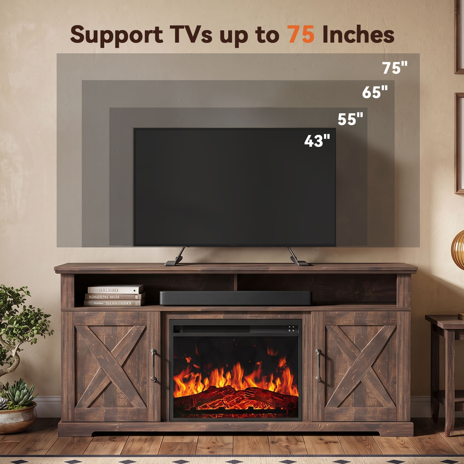 CHITOOMA Electric Fireplace TV Stand for TVs up to 75" photo 7