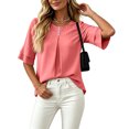 thumbnail image 4 of ClodeEU Women's Round Neck Pleated 3/4 Sleeve Tunic Blouse Top,Casual Loose Shirt Watermelon Red,Women's Plus M, 4 of 6