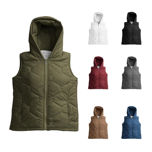 LWFFDAW Quilted Vest Women with Hooded Full Zip Sleeveless Jackets Lightweight Loose Outerwear Puffer Vest with Pockets