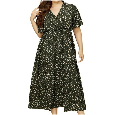 

Long Sleeve Dress for Women Plus Size Dress for Women Women s Casual Sexy Fashion Summer V Neck Short Sleeve Baggy Printing Oversized Dress Dresses for Women Skims Dupes Dress Green 2XL