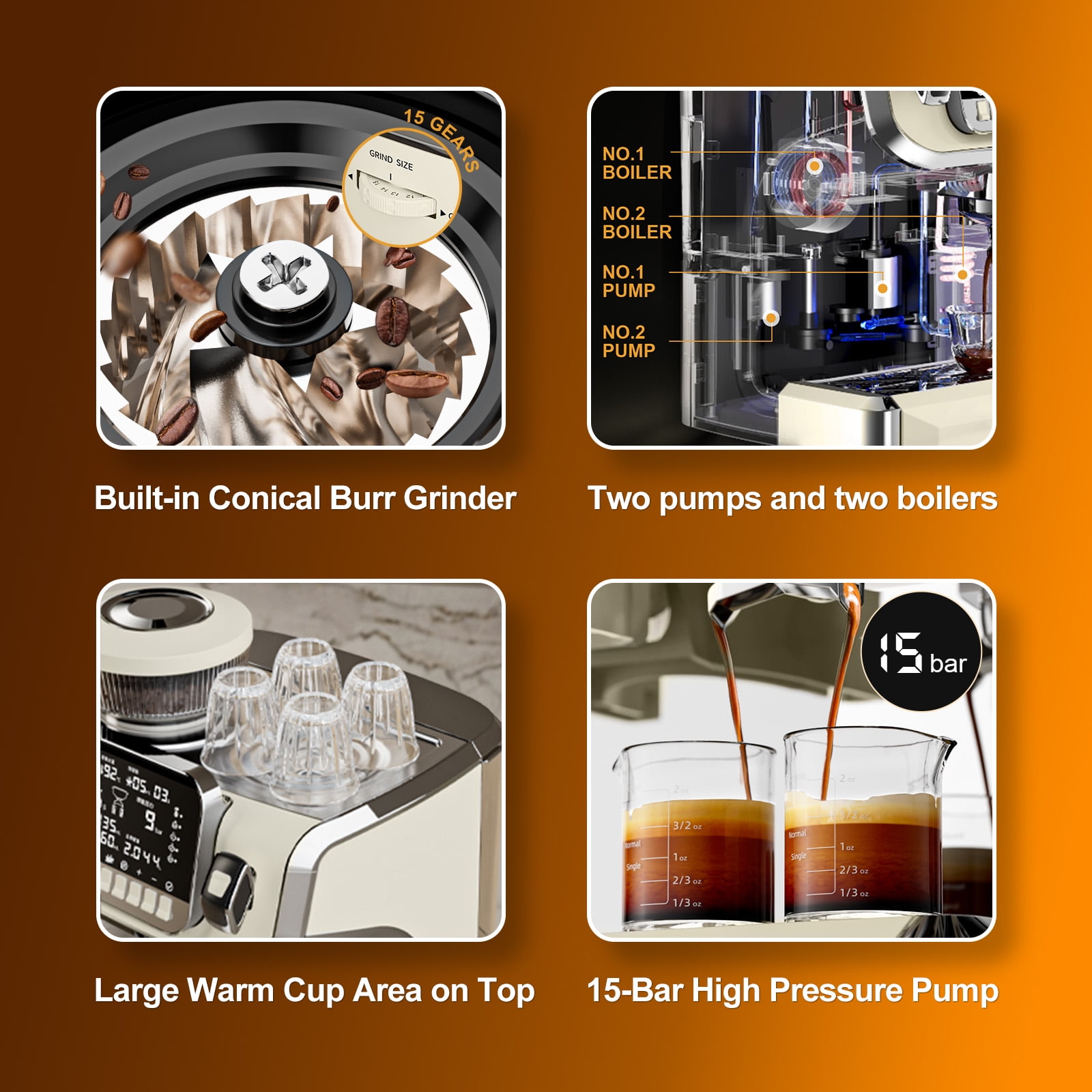 Mcilpoog 15-Bar, 1-Cup Cream Espresso Machine
