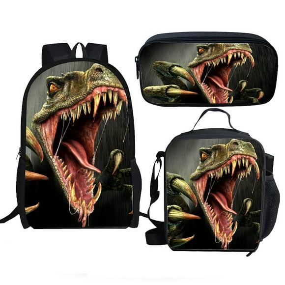 Set de mochilas con dibujos animados de dinosaurios para niños, escuela, 3 piezas, anime