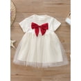 thumbnail image 2 of Arvbitana Baby Girl Princess Dresses Short Sleeve Round Neck Bow Front Patchwork Mesh Tulle Dress Summer Casual Outfits for Newborn 6-24M, 2 of 9