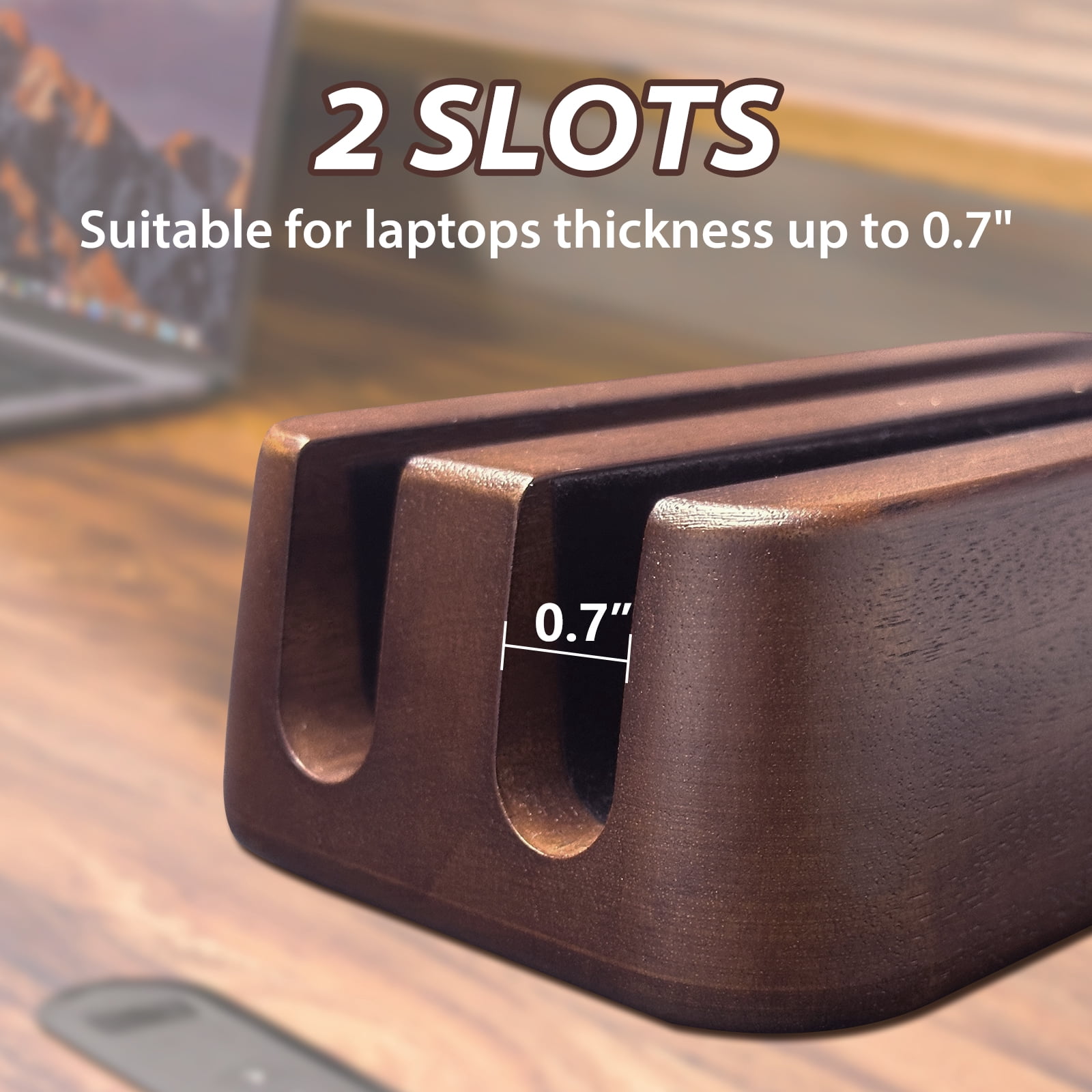 YTGLEN Solid Wood Dual Vertical Laptop Stand Dock Holder (Max 0.7")