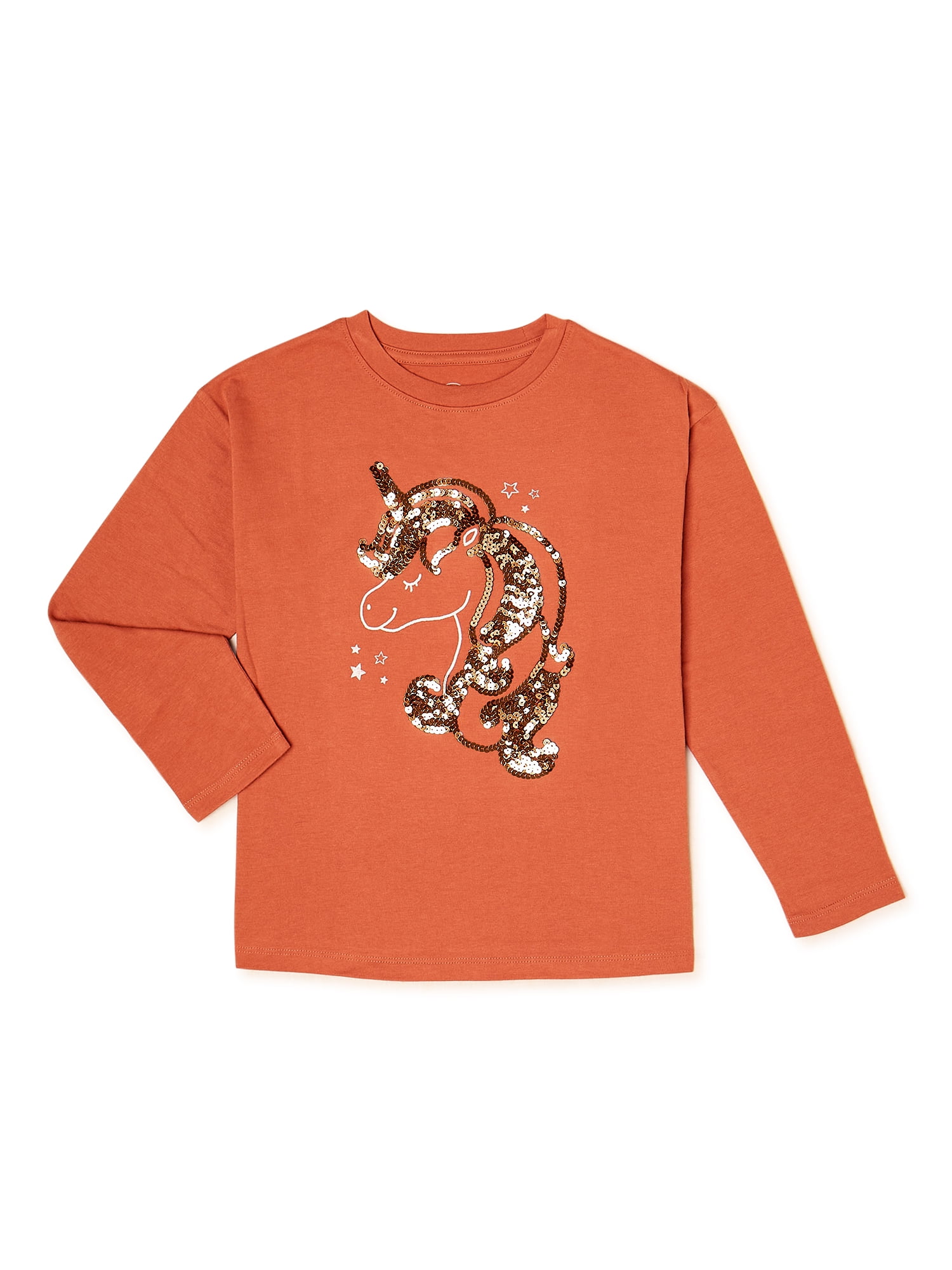 Wonder Nation Girls' Long Sleeve Embellished T-Shirt, Sizes 4-18 & Plus