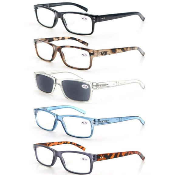 MODFANS Reading Glasses Women/Men 5 Pack Sun Readers outdoors Comfort Spring Hinges Rectangular Glasses Frame Personality Matching