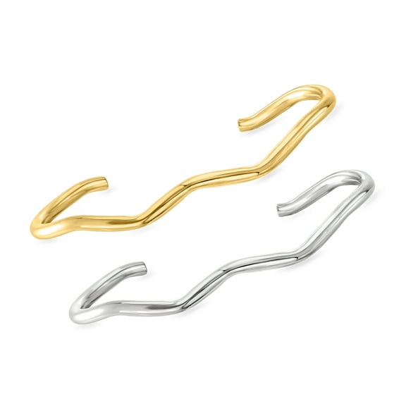 Pure Collection by Ross-Simons Italian Sterling Silver and 18kt Gold Vermeil Jewelry Set: 2 Wavy Cuff Bracelets, Women's, Adult