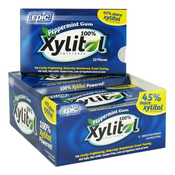 Epic Dental 100 Xylitol Sweetened Gum, Peppermint, 12 Count (Pack of