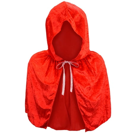 SeasonsTrading Child Red Velvet Hooded Cape Capelet - Kids Little Red Riding Hood Vampire Devil Princess Costume, Cosplay, Party,