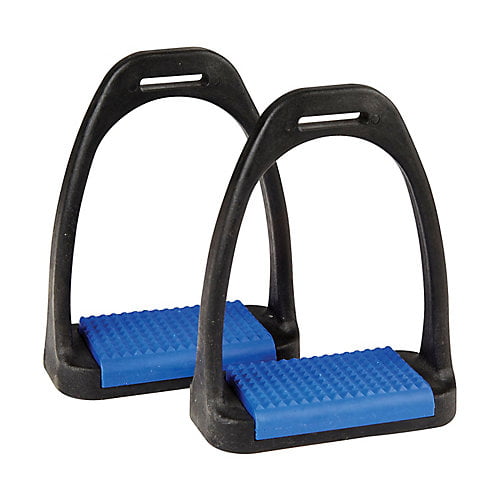 BLUE COLOUR TREADS IN BLACK COLOUR 4.5” HORSE RIDING SPORTS POLYMER STIRRUPS 