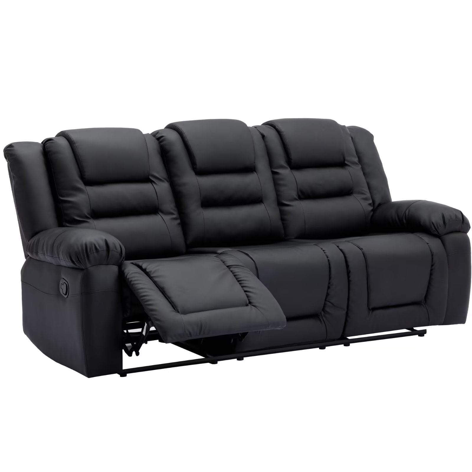 PU Leather Reclining Sofa with Center Console, Home Theater 3Seater