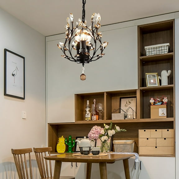 Elegant Black Crystal Chandelier Modern Ceiling Light Pendant Lighting Fixture for the Dining Room, Living Room