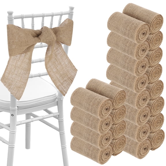 24PCS Burlap Ribbon Set, 3.9" x 78.7ft Natural Jute Bow Ribbon Ties, Burlap Chair Sashes for Crafts, Rustic Wedding Decorations, Vintage Floral Wrapping, Handmade Bows, Table Runners