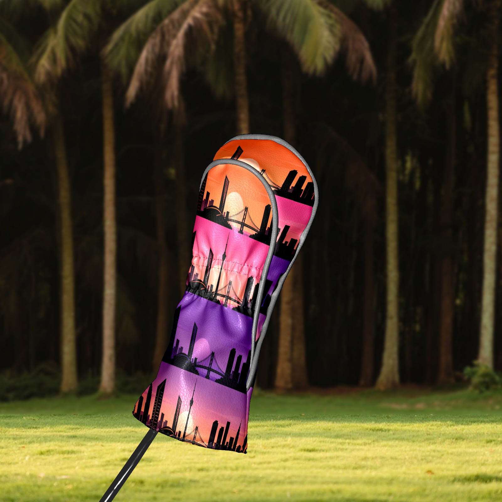 Golf Club Covers, Purple CitySkyline Premium PU Leather Driver Hybrid Putter Head Covers with Velvet Lining, Waterproof Golf Gifts for Men Women