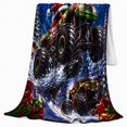 thumbnail image 2 of Printed Flannel Throw Blanket with Christmas Monster Trucks and Snowy Village, 2 of 9