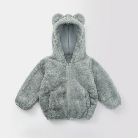 

aoksee toddler jacket Clearance Toddler Baby Boys Girls Solid Color Plush Cute Bear Ears Winter Hoodie Coat Jacket Coats gift for Baby Boys Girls Winter