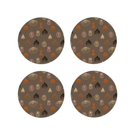 

Coasters Set of 4 - Light Bulb Patterns Drink Coasters for Tabletop Protection Leather Coasters for Living Room Decor and Housewarming Gift Round Shape