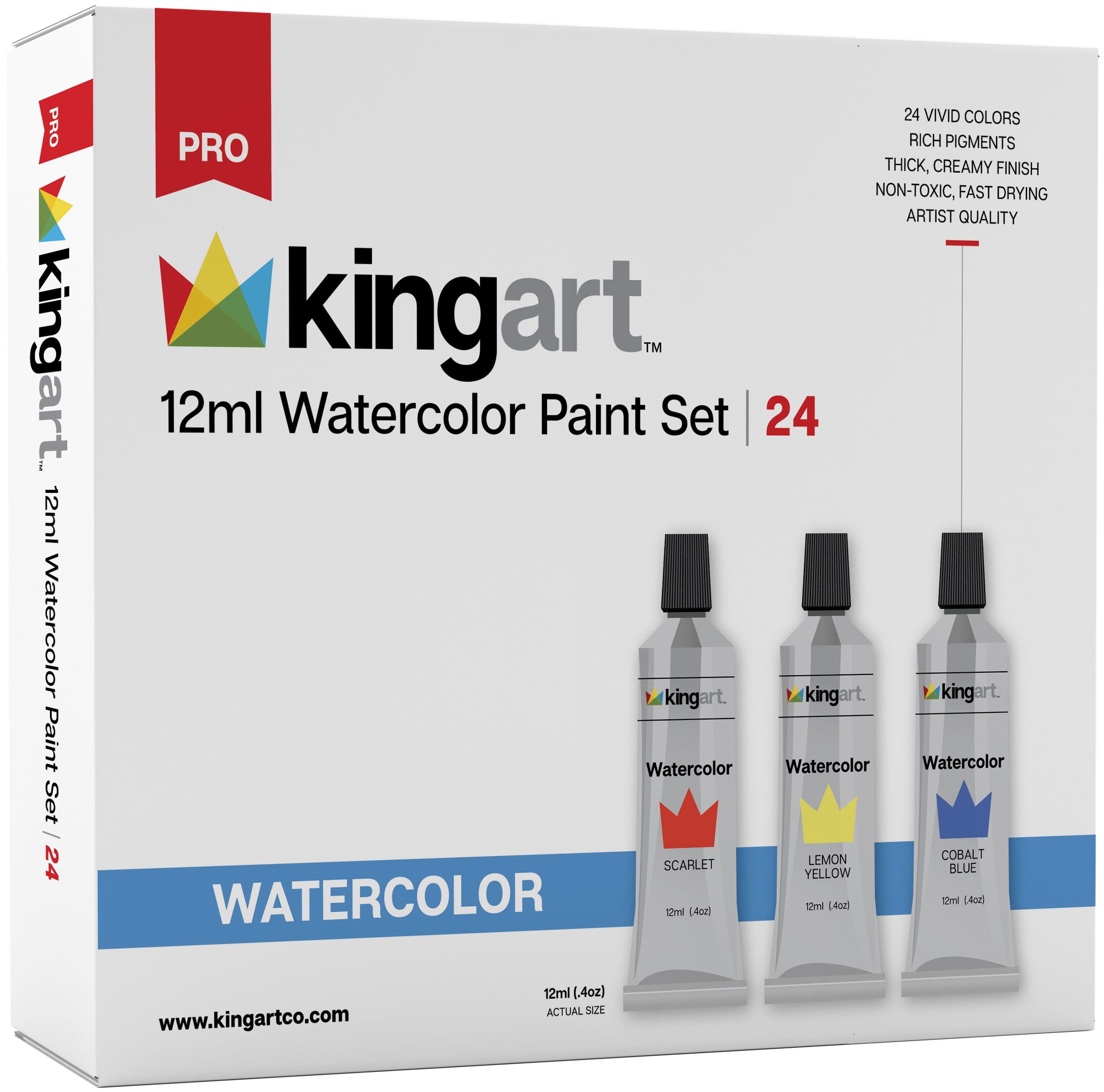 KINGART™ Artist Watercolor Paint, 12ml (.4oz), Set of 24 Unique Colors