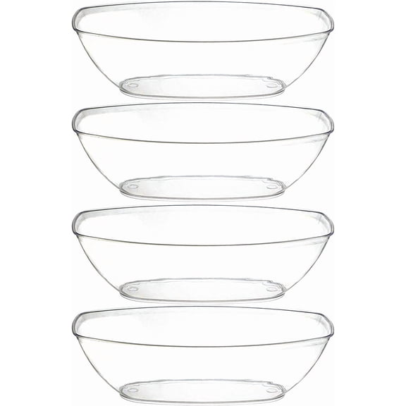 Disposable Oval Serving Bowls, Party Snack or Salad Bowl, 72-Ounce, Plastic (4, Clear)