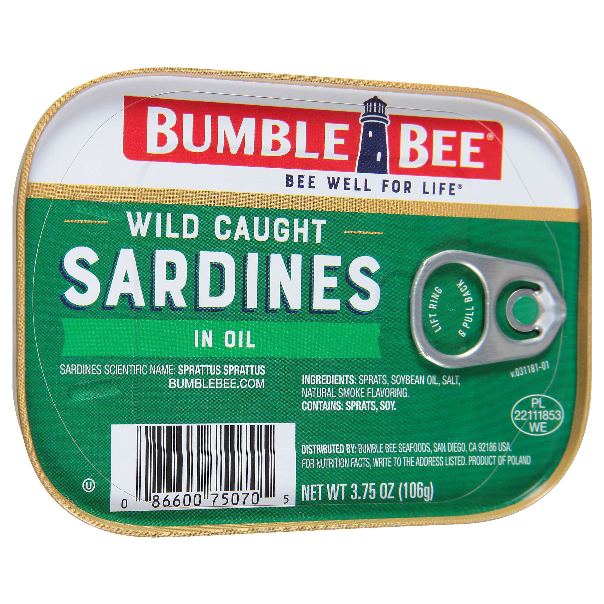 (2 pack) Bumble Bee Wild Caught Sardines in Oil, Gluten Free, 13g Protein Per Serving, Ready to Eat, Shelf Stable Tin Can, 3.75 oz