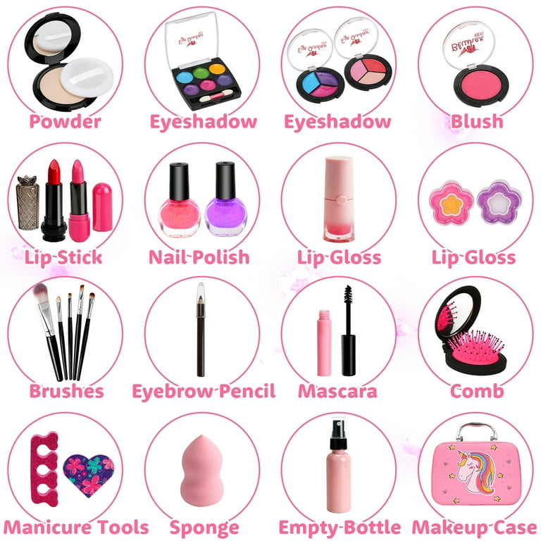 Sendida Washable Kids Makeup Kit for Girls Toys with Cute Makeup Bag, Toy for Girls Age 3 4 5 6 7 8 9 10 Year Old (25PCS)