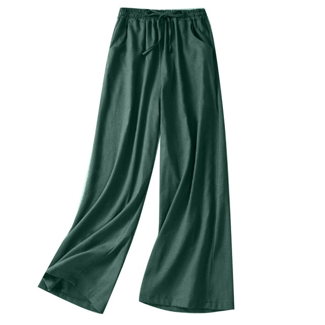 FNFYFH Clearance Ladies Plus Size High Waist Linen Cotton Trousers Loose Fit Long