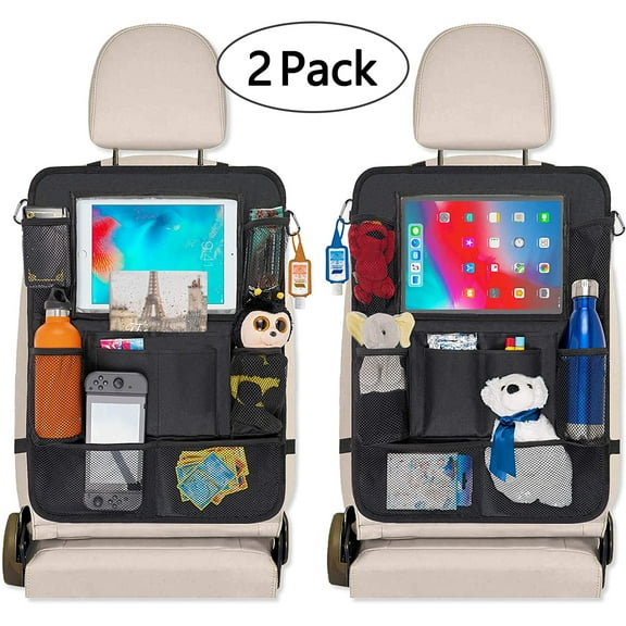Howarmer Backseat Car Organizer, Kick Mats Back Seat Protector with Touch Screen Tablet Holder, Car Back Seat Organizer for Kids, Car Travel Accessories, Kick Mat with 9 Storage Pockets 2 Pack