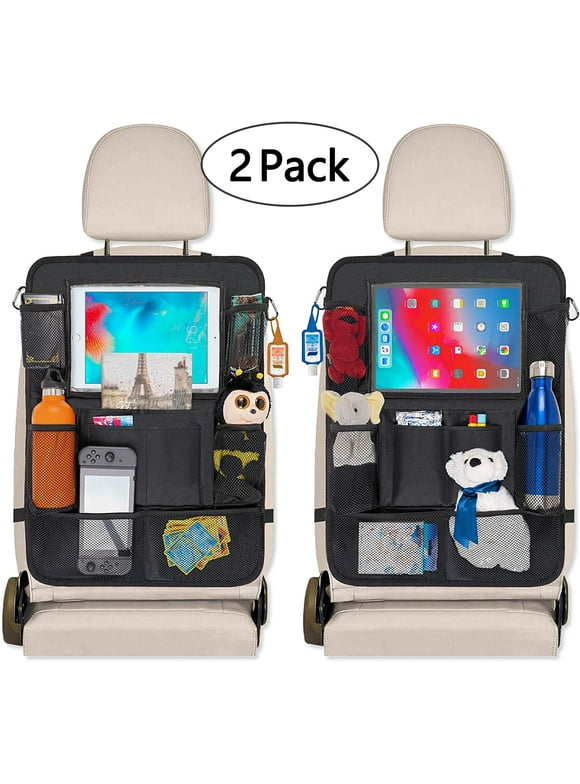 Howarmer Backseat Car Organizer, Kick Mats Back Seat Protector with Touch Screen Tablet Holder, Car Back Seat Organizer for Kids, Car Travel Accessories, Kick Mat with 9 Storage Pockets 2 Pack