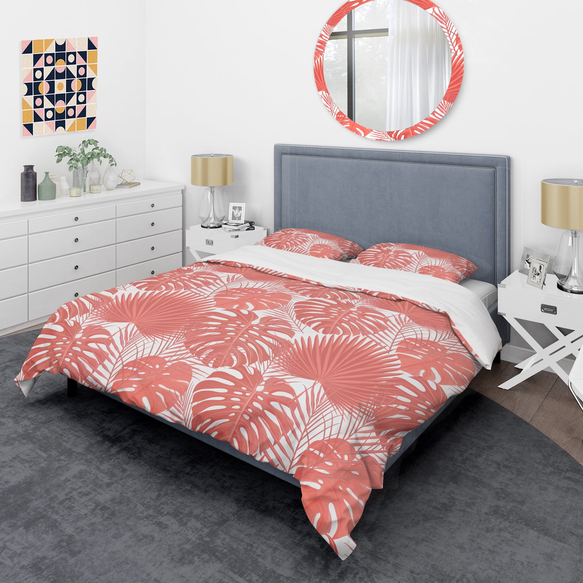 Designart 'Tropical Retro Foliage Coral I' Mid-Century Modern Duvet Cover Set