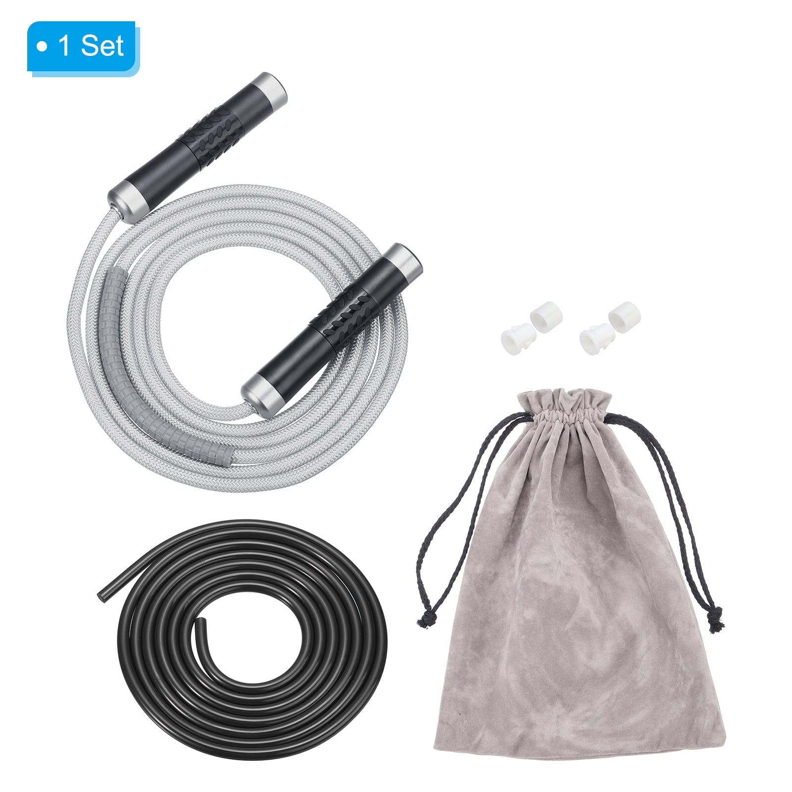 Uxcell Weighted Jump Rope 0.9LB Workout Speed Skipping Rope 9mm Fabric Cotton & 9mm Solid Rope Gray