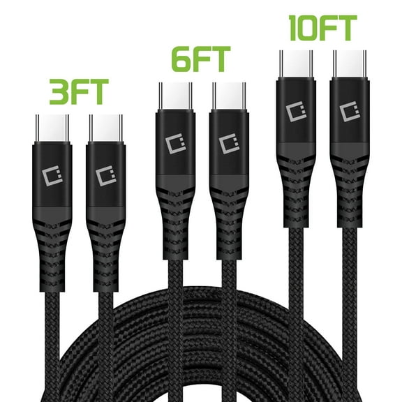 Cellet 3-Pack USB-C Cables, 3ft, 6ft, & 10ft USB-C to USB-C Cables Compatible with iPhone 15 Series, Samsung Galaxy Series, Google Pixel Series