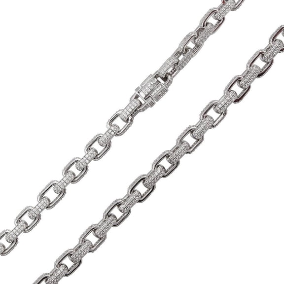 Rhodium Plated 925 Sterling Silver Encrusted Micro Pave Link Chain 8.9mm 24" Jewelry Female Unisex