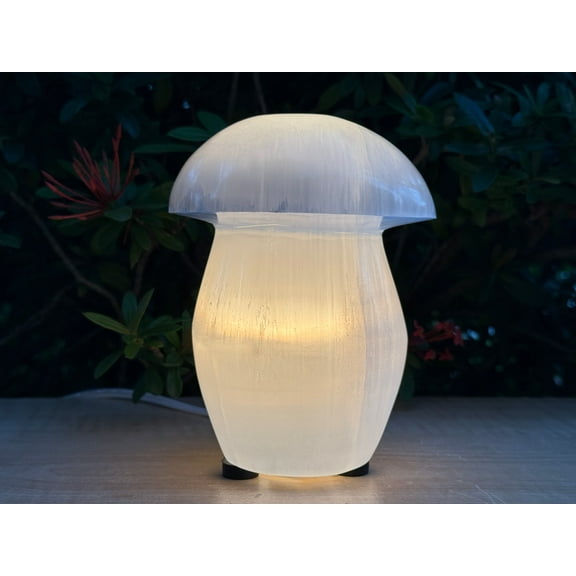 Selenite Mushroom Lamp – 6" Natural White Crystal Healing Lamp for Bedroom, Living Room, Nightstand & Desk Décor