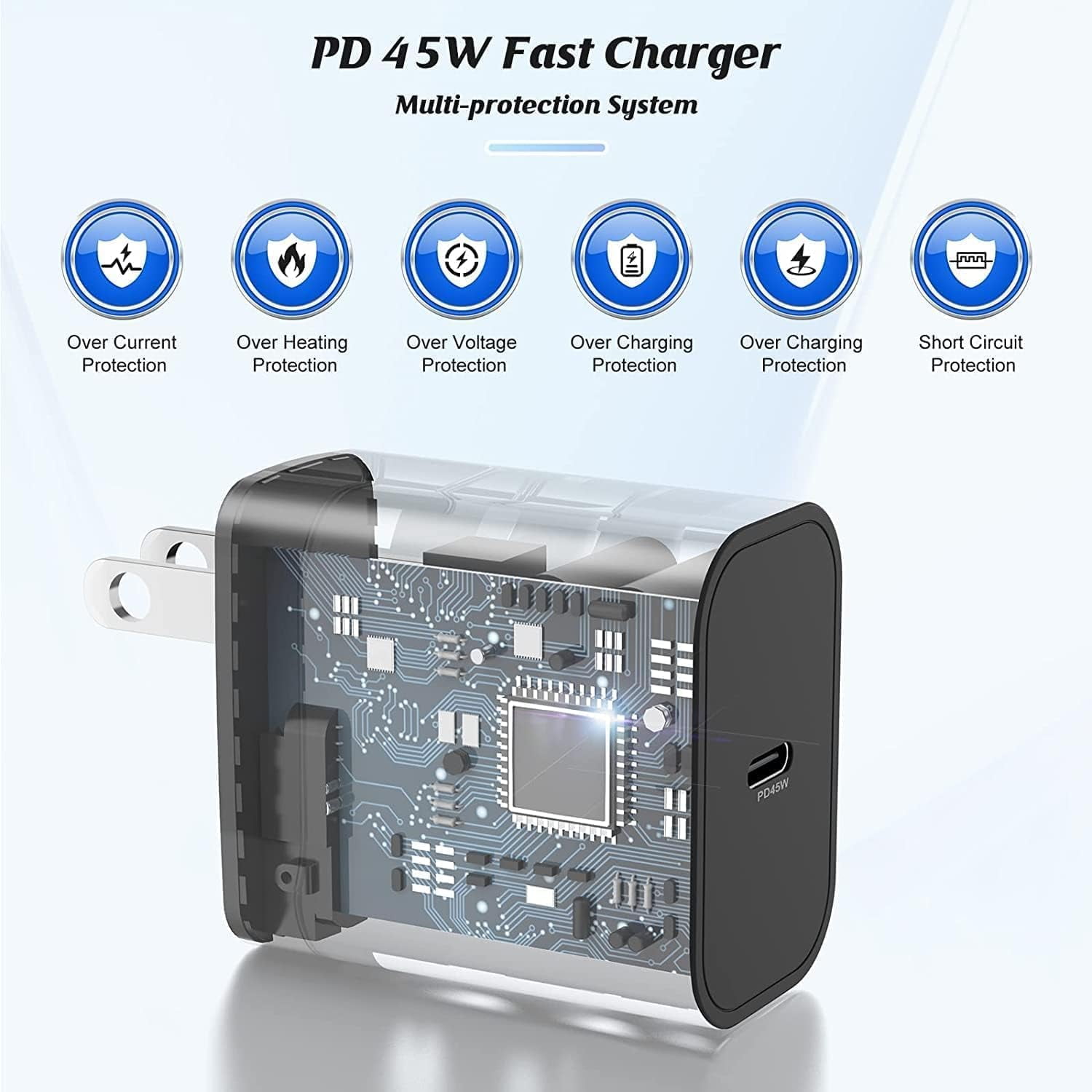 JJEAN-45W USB C Super Fast Charger and 10ft Type C to C Charging Cable Cord Long, USB C Wall Charger Block Adapter Plug for Samsung Galaxy S26/S25/S24 Ultra/S23+/S22 Plus/S21/S20/iPhone 17 16 15 Pro