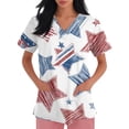thumbnail image 3 of Women 250th Anniversary Scrub Tops Usa Flag Print United States Patriotic Star V Neck Tops Short Sleeve Relaxed Fit Quick Dry Nursing Uniforms with Pockets, #01 Light Blue, 3XL, 3 of 4