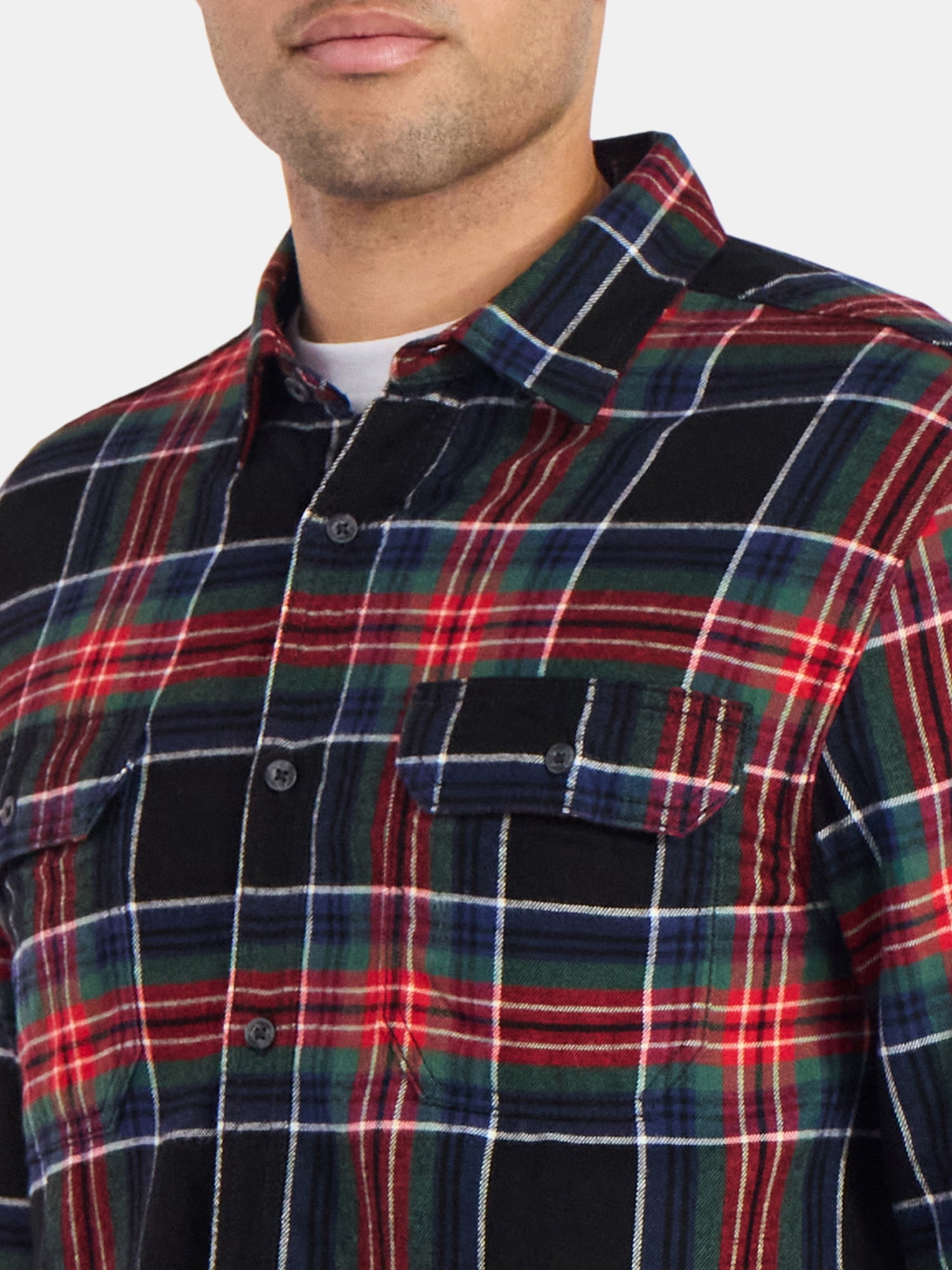 George Men's & Big Men's Relaxed Fit Double Pocket Flannel Shirt, Sizes XS-3XLT
