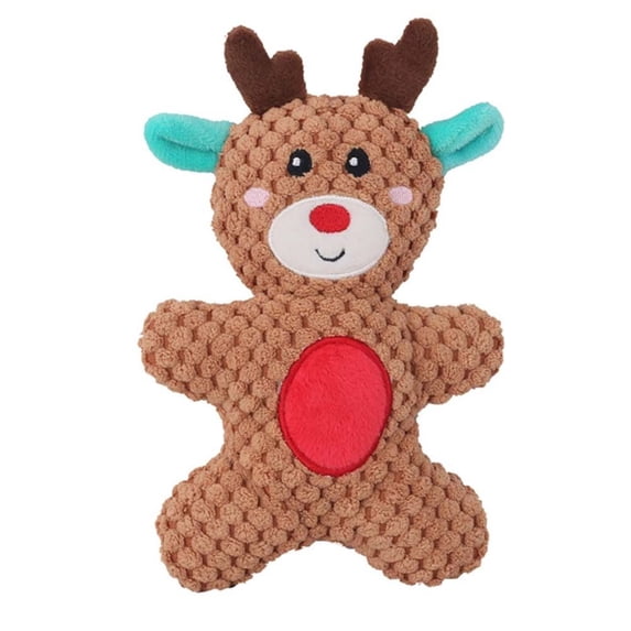 Plush Cute Donut Bread Toy Sounding Toy Christmas Series Bite Resistant Santa Elk Gingerbread Man Dog Supplies Chew Training Toy Pet Accessories Dog Throw Toys ELK