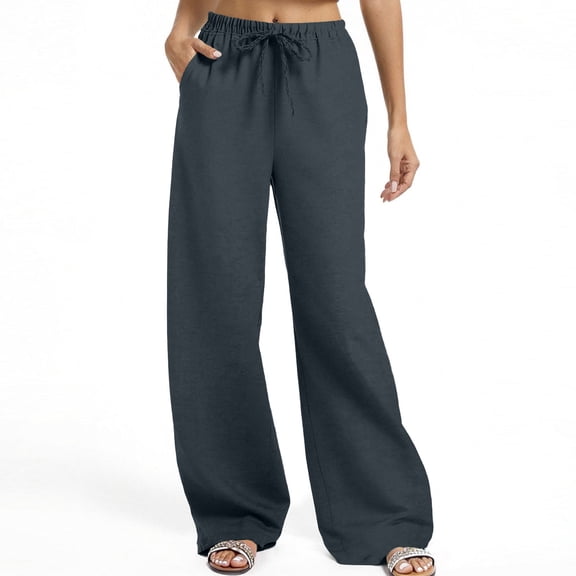 Atogsazn Womens Wide Leg Pant Casual Drawstring Sweatpant Joggers High Waisted Pants Baggy Clothing with Pocket 03-Navy L Fashion