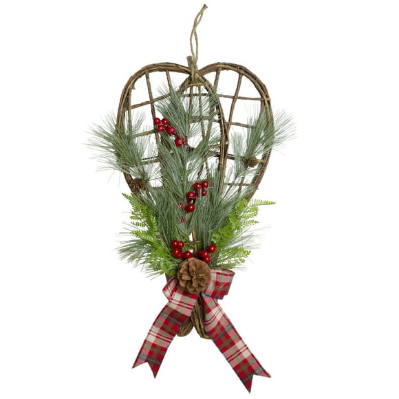 Northlight Cedar and Berries Twig Snowshoes Christmas Wall Decoration - 20" - Red and Green