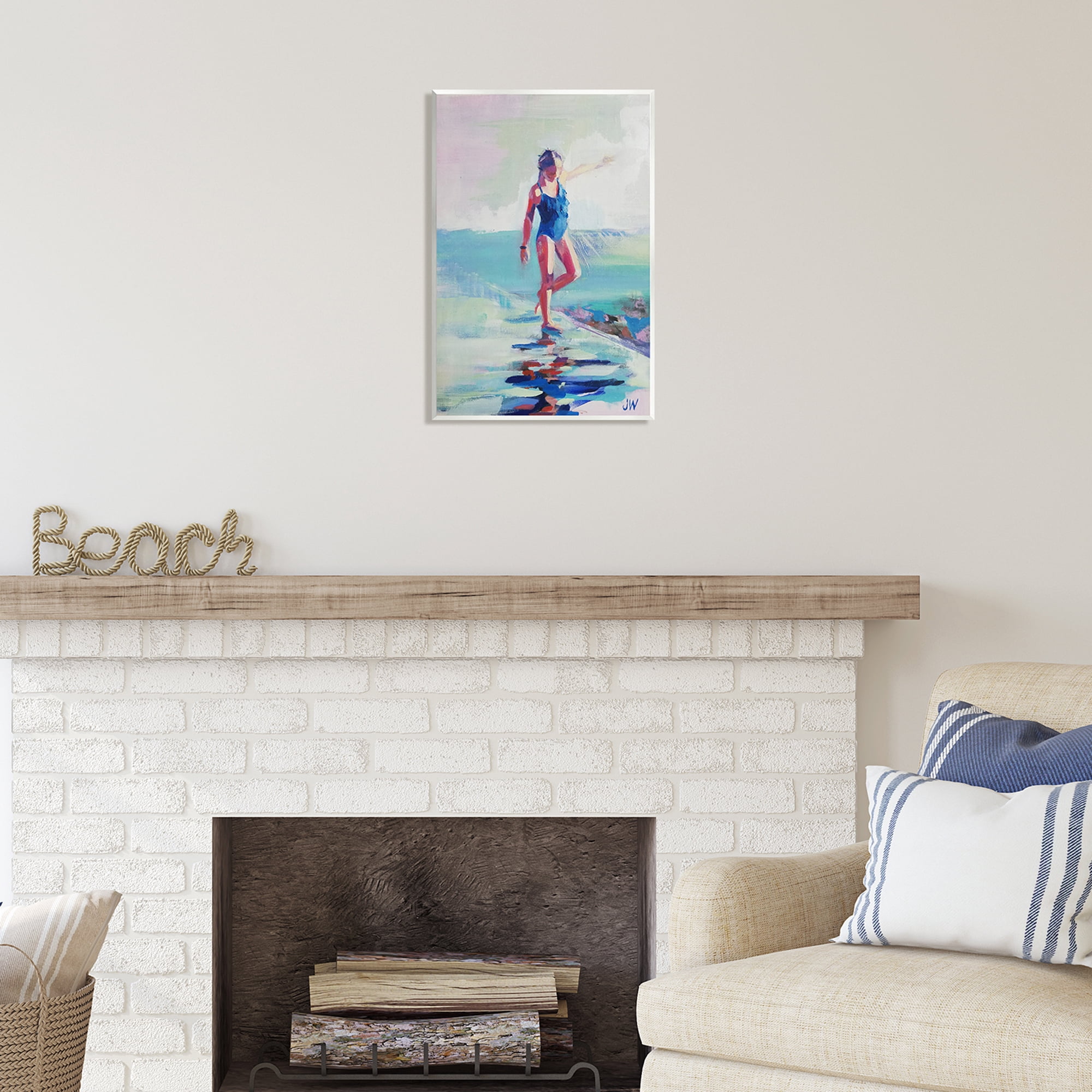 Stupell Industries Girl on Beach Abstraction Abstract Painting Unframed Art Print Wall Art, 13 x 19