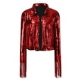 thumbnail image 6 of Sequin Fringe Jacket Shiny Disco Cowgirl Outfit Sparkly Theme Y2K 90s Streetwear Jacket Glitter Tassel Coat Long Sleeve Open Front Jacket Fall Outfits Red One Size, 6 of 7