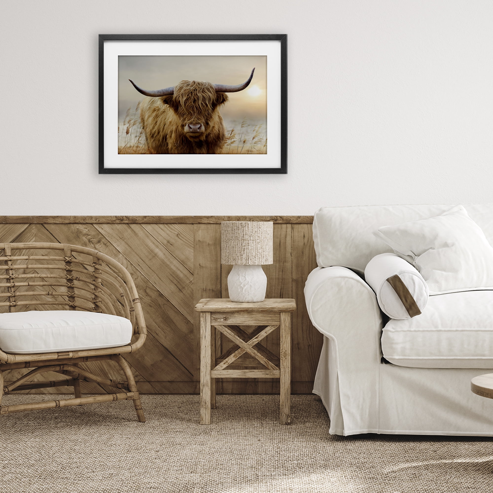 Stupell Industries Highland Cow & Warm Sunset Black Framed Print Under Glass, design by CAD Designs