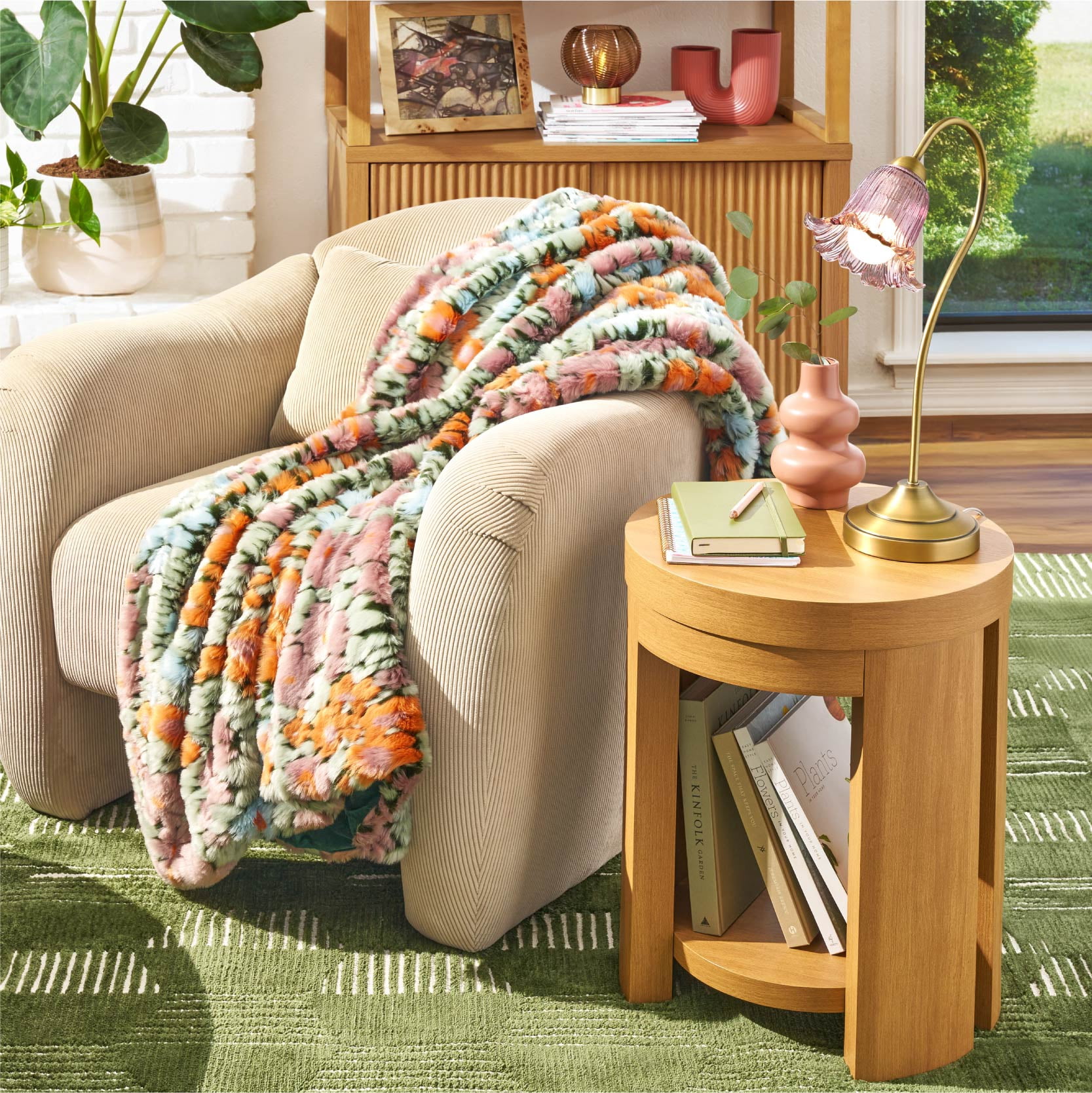 Beautiful Faux Fur Floral Throw Blanket by Drew Barrymore, 50" x 60"