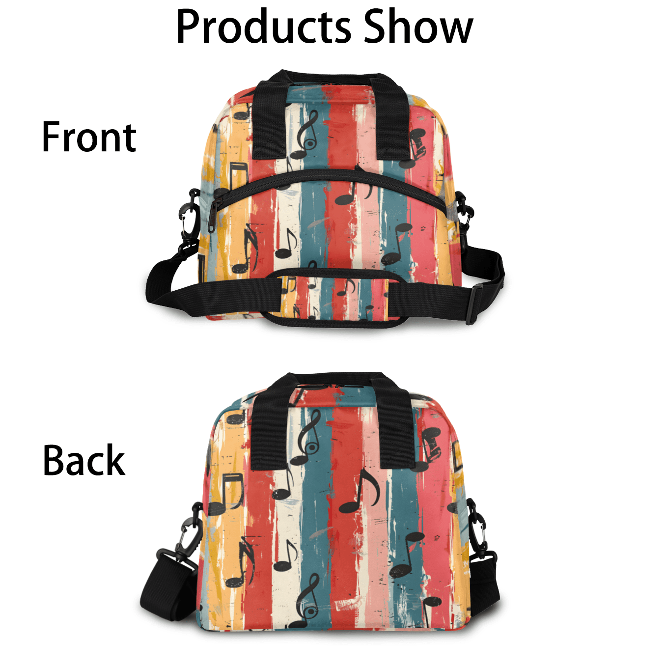 Herdesigns Music Themed Insulated Lunch Bag for Women Men Adults Large Reusable Lunch Box Musical Notes Leakproof Cooler Tote Bags with Adjustable Shoulder Strap