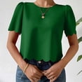 thumbnail image 4 of Timegard Womens Tops Crewneck Puff Short Sleeve Back Button Loose Cropped Casual Solid Color Tops Blouse, 4 of 7