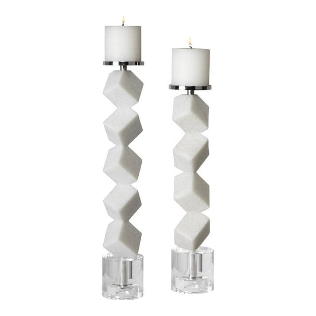 Uttermost Casen Ricestone Resin Crystal Cube Candleholders in White (Set of 2)