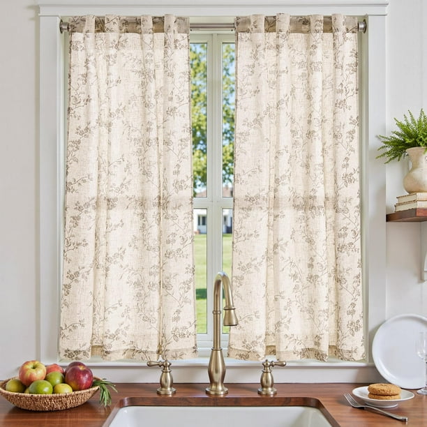 Cortinas de Lino Floral Jinchan 97x137 cm Taupe Beige 2 Paneles